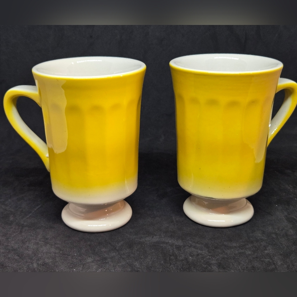 Set of 2 Vintage Syracuse China Mugs Yellow Fade Restaurant Ware